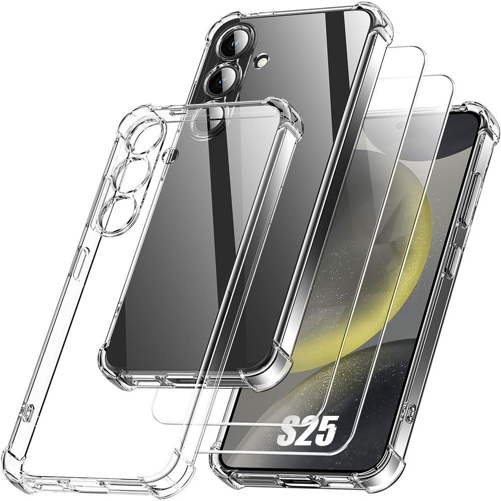 Capa para Samsung Galaxy S25 - Proteção Silicone Antichoque Transparente + 2 Películas de Vidro Temperado