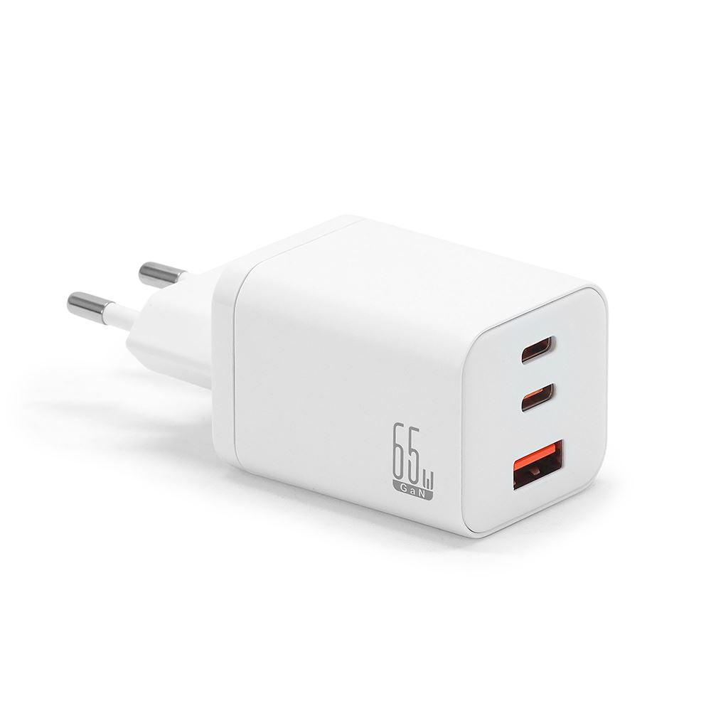 Carregador USB C 65W GaN, 3 portas com 2 USB-C e 1 USB, Rápido e Seguro para iPhone, iPad, Samsung Galaxy, Android, Branco