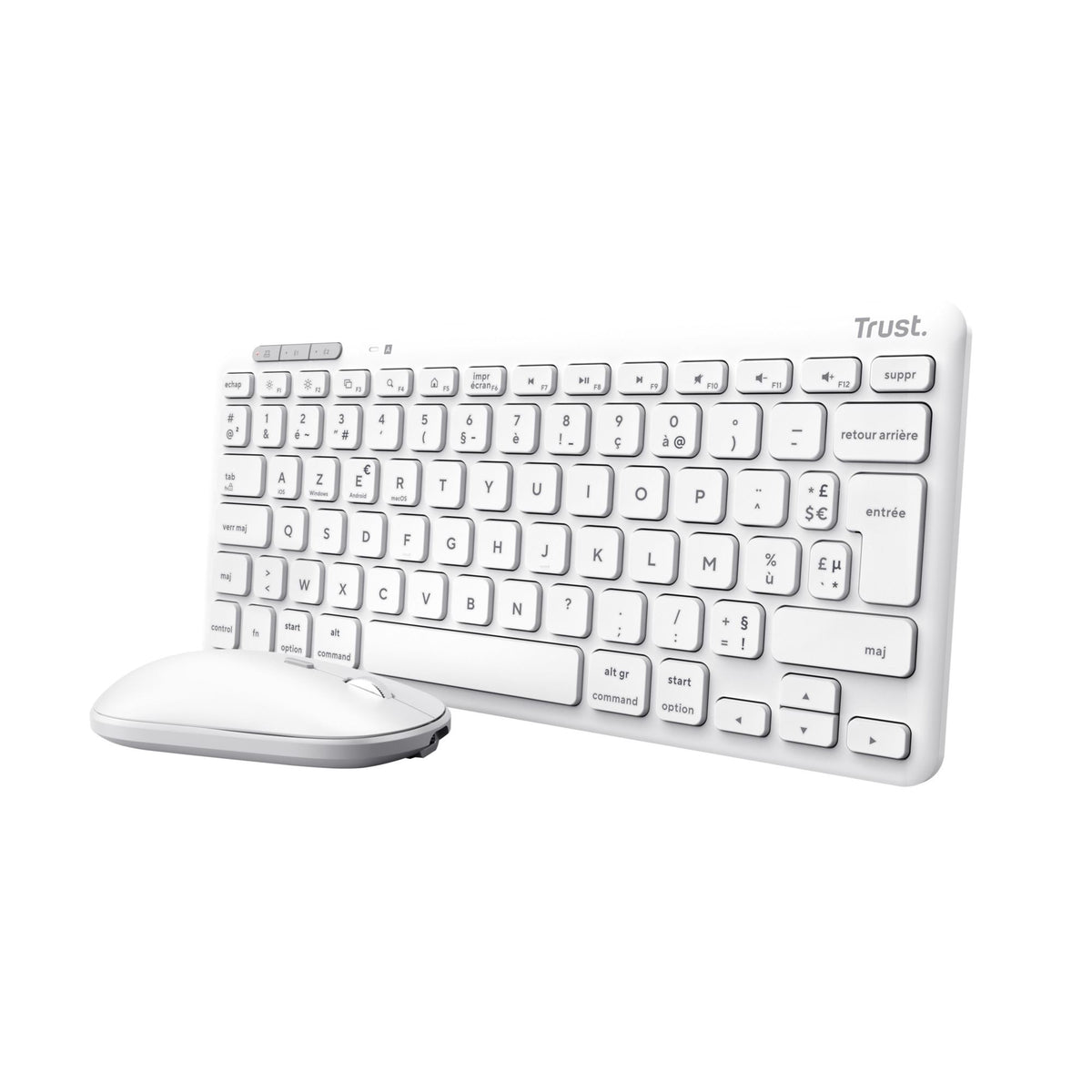 Trust Lyra - Conjunto Teclado e Rato - multidispositivo - compacto - sem fios - USB, Bluetooth - AZERTY - Francês - branco