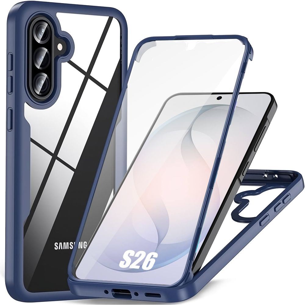 Capa para Samsung Galaxy S26, Proteção Híbrida Antichoque Transparente Rígida Borda Azul Marinho