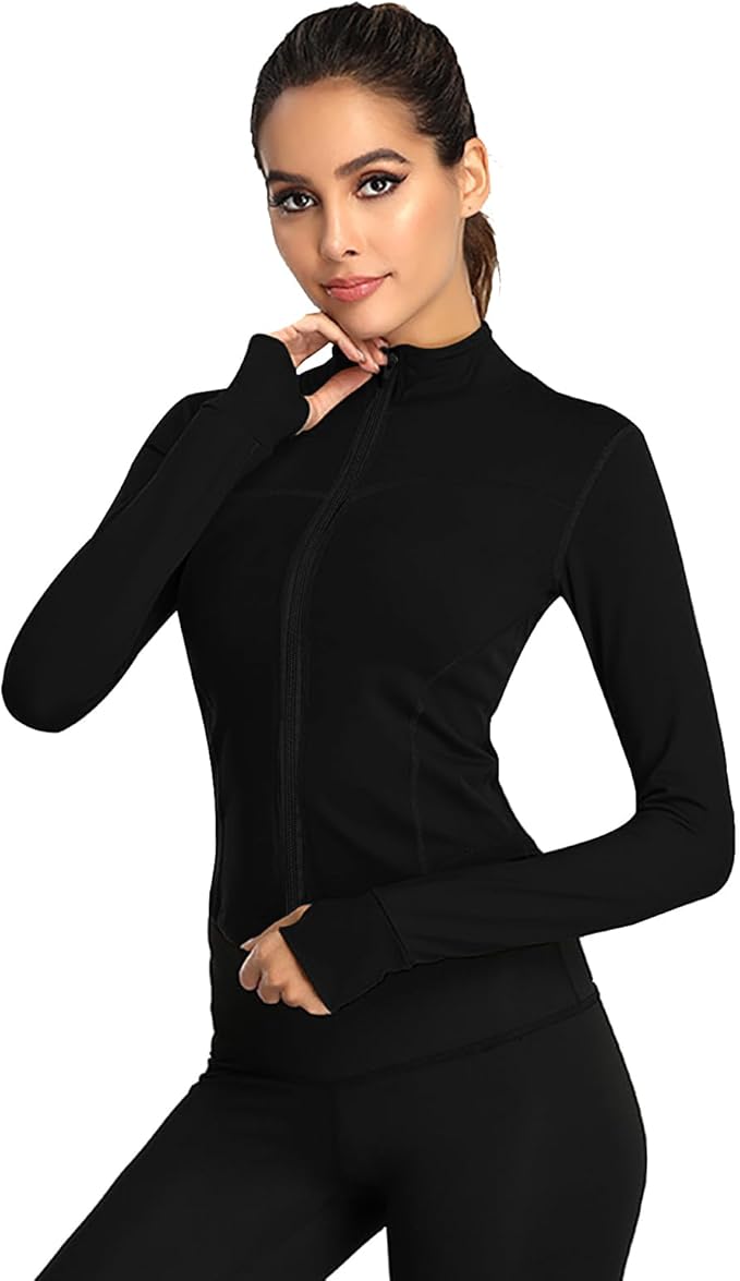 flintronic Camisola Desportiva Feminina, Parte de Cima de Corrida Respirável de Manga Comprida, Parte de Cima de Fitness Leve e Brilhante, Camisola de Corrida de Secagem Rápida com Fecho para Yoga, Corrida, Fitness, Jogging