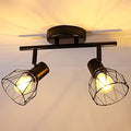 Foco de Teto Industrial, 2 Focos LED Orientáveis E14, Candeeiro de Teto 40W, Barra de Focos, Aplique de Parede, Cozinha, Quarto, Sala, Preto