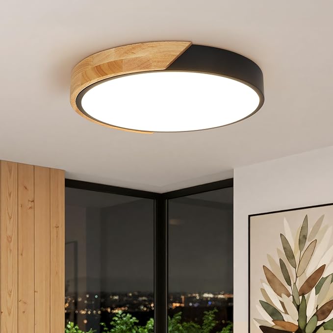Kambo Plafonier LED 4500K 2400LM Redondo em Madeira Preta 24W Ø30cm