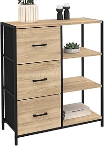 IDMarket - Aparador auxiliar com 3 gavetas e prateleiras 70 cm Utah Design Industrial