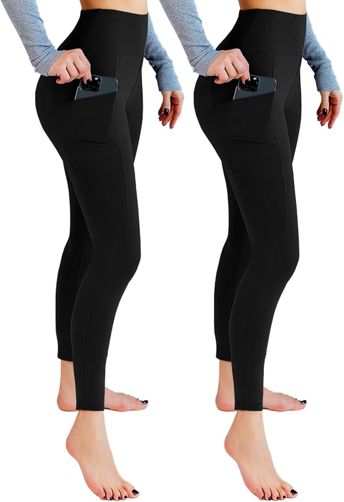 Leafigure Pack de 2 Leggings de Desporto Opacos de Cintura Alta com Bolsos para Treino, Ginásio, Yoga, Corrida