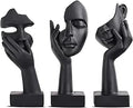 Conjunto de 3 Estátuas Pretas para Decoração de Interiores - Rosto de Mulher - Estátua Colecionável