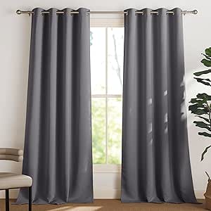 Conjunto de 2 Cortinas Blackout Térmicas Isolantes Anti Frio e Calor 140x240 (LxA) Cortinado Opaco com Ilhós Isolamento de Luz UV Decoração Quarto Casa Sala Interiores, Cinzento