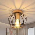 Plafonier Industrial Comely com Gaiola de Metal, Candeeiro de Teto Vintage E27 (Preto)