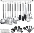 Berglander Conjunto de Utensílios de Cozinha 38 Peças, Aço Inoxidável, Utensílios de Cozinha com Suporte para Utensílios e Ganchos para Pendurar, Próprio para Máquina de Lavar Louça