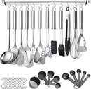 Berglander Ensemble d'ustensiles de cuisine 38 pièces de cuisine en acier inoxydable, ustensiles de cuisine avec support pour ustensiles et crochets pour accrocher au lave-vaisselle