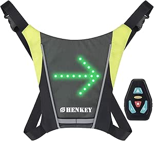 Colete de Ciclismo Refletor LED com Piscas – Controlo Remoto, Luzes de Direção, Recarregável por USB, Fácil Instalação para Segurança em Bicicleta