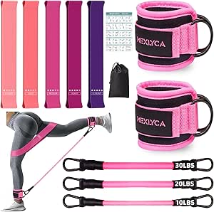 Kit de Elásticos para Musculação - 12 peças Bandas de Resistência de 5 a 40 lbs e Tiras de Tornozelo de 10 a 30 lbs, Elástico Premium para Fitness em Casa com Guia de Treino e Bolsa Incluídos