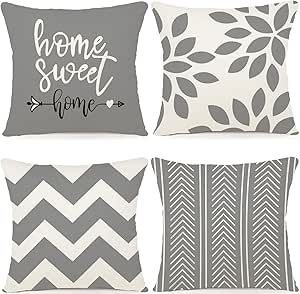 Conjunto de 4 capas de almofada decorativas em linho para quarto, sofá, cadeira, cama, jardim (40 x 40 cm, cinzento)