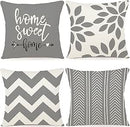 Lot de 4 housses de coussin décoratives en lin pour chambre à coucher, canapé, chaise, lit, jardin (40 x 40 cm, gris)
