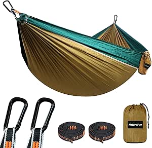 NATUREFUN Rede de Campismo de Viagem Ultraleve | Capacidade de Carga de 300 kg, (275 x 140 cm) Nylon de Paraquedas | 2 Mosquetões de Qualidade, 2 Correias de Nylon