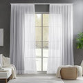 Deconovo Conjunto de 2 Cortinas de Voile para Sala de Estar com Fita Franzida para Sistema de Ganchos Branco 140 x 245 cm
