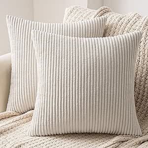 Conjunto de 2 Capas de Almofada Decorativas em Veludo Cotelê Suaves para Sofá, Casa, Sala, Quarto, Cama (Clic Clac) 40x40 cm Bege
