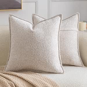 Conjunto de 2 Capas de Almofada Decorativas Boho em Chenille Texturizado Bege 45x45 cm