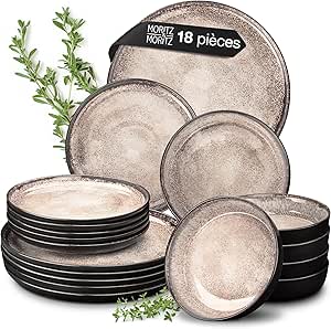 Moritz & Moritz VIDA serviço de mesa para 6 pessoas - 18 Peças - serviço de loiça bege 6 pratos rasos, 6 pratos fundos, 6 pratos de sobremesa