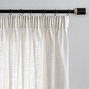 Conjunto de 2 Cortinados de Sala em Linho Semi-Transparente com Fita Franzidora, Curtos, A 160 x L 140 cm