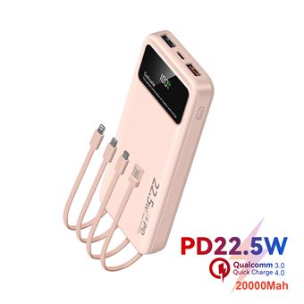 Power Bank 20000mAh com 4 Cabos Integrados, 6 Portas de Saída, 3 Entradas e Ecrã LED