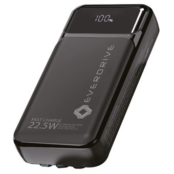 Bateria Externa Everdrive Power Bank 20000 mAh Preto para iPhone séries 15 + cabos incorporados