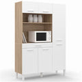 Buffet de cozinha com coluna de arrumação 120 CM CINA 6 portas + gaveta faia e branco
