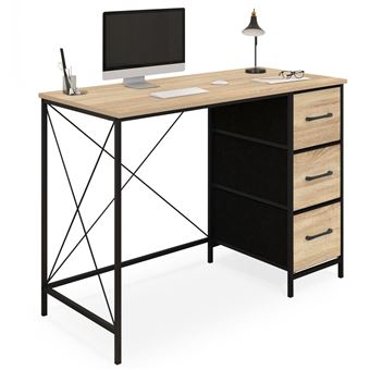 Mesa de Cabeceira 3 gavetas em tecido UTAH madeira e preto design industrial
