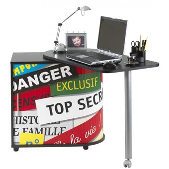 Secretária Giratória Preta e Móvel de Arrumação - Top Secret 300 - C 105 x L 55 x A 74.7 cm