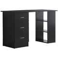 Secretária de computador móvel de escritório 3 gavetas deslizantes + 3 prateleiras tampo grande 120L x 49W x 72A cm MDF preto
