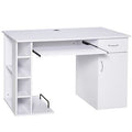 Secretária de computador multimédia com várias arrumações, prateleira, gaveta, tabuleiro de teclado, MDF, 120 x 60 x 74 cm, branco