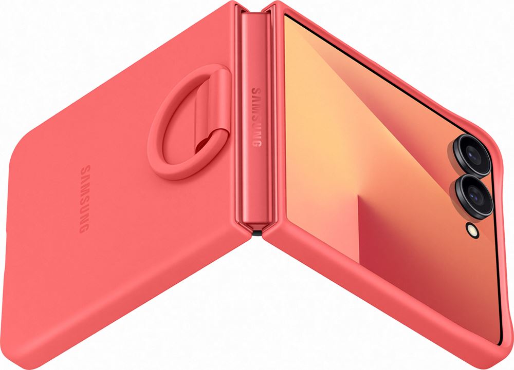 Capa de silicone com anel para selfie Cor-de-rosa Coral para Samsung Galaxy Z Flip 7