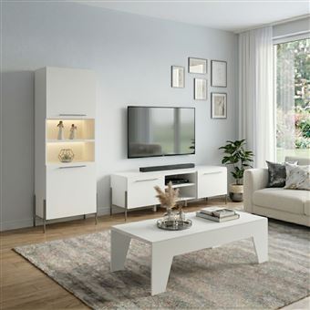Conjunto de Sala de Estar Branco e Mármore Móvel TV + Mesa 190cm - CLARK - ALTOBUY