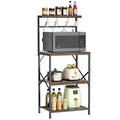 Estante de Pé,OMOZUN,Estante de Armazenamento Multifuncional para Cozinha,Suporte para Micro-ondas + Canto de Café, 8 Ganchos,Castanho