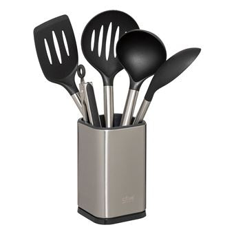 Five Simply Smart - Conjunto de 5 utensílios com suporte de arrumação em inox - Preto e cinzento