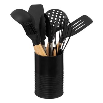 Five Simply Smart - Conjunto de 7 utensílios cabo de madeira com pote - Preto