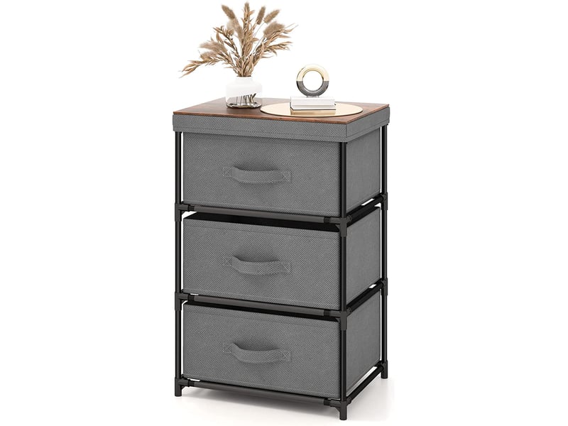 Costway cómoda com 3 gavetas de tecido, cómoda de quarto de adulto com estrutura de metal, móvel de arrumação para quarto, industrial, 20 x 48 x 76 cm (cinzento)