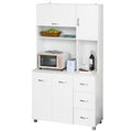 HOMCOM Armário de Cozinha com Múltiplos Espaços de Arrumação, 4 Portas, 3 Gavetas, Prateleira + Tabuleiro Grande, 100L x 39l x 183A cm, MDF Branco