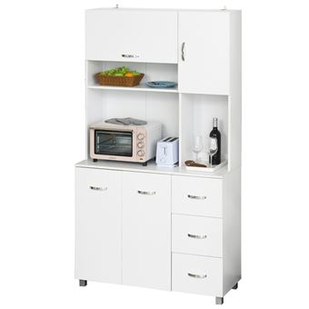 HOMCOM Armário de Cozinha com Múltiplos Espaços de Arrumação, 4 Portas, 3 Gavetas, Prateleira + Tabuleiro Grande, 100L x 39l x 183A cm, MDF Branco