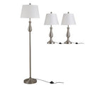 Lote de 3 candeeiros de design contemporâneo - candeeiro de pé + 2 candeeiros de mesa - metal inox escovado abajur branco