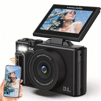 Câmara Digital MICHLO 5K WiFi – Ecrã HD Rotativo – Zoom 18x – Cartão de 32 GB Incluído – Preto