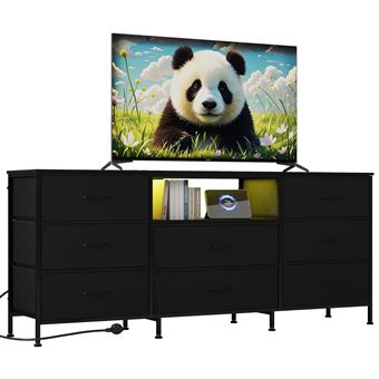 Móvel de TV industrial 160 cm em aço – 8 gavetas, arrumação para sala/quarto, ideal para ecrãs grandes, preto