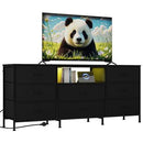 Meuble TV industriel 160 cm en acier – 8 tiroirs, rangement pour salon/chambre, idéal pour grands écrans, noir