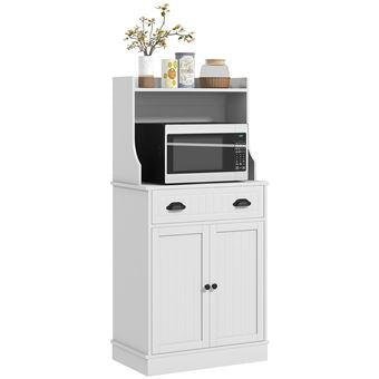 Móvel para micro-ondas - arrumação de cozinha - 2 portas, 3 prateleiras, gaveta, nicho - MDF branco
