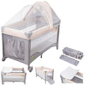 Moby System Cama de Viagem Guarda-chuva HUXLEY para bebé 0-36 Meses, Parque com muda fraldas, Mosquiteiro, Toldo, Rodas, Cinzento