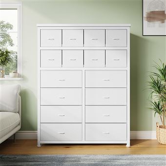 Cómoda alta moderna com 16 gavetas para quarto, armário de arrumação em tecido para roupeiros, sala, corredor, branco