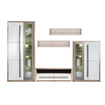 MonMobilierDesign ROMA Conjunto de sala de estar 2 vitrines 2 estantes e 1 móvel de TV