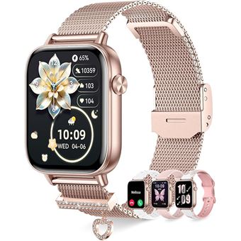 Smartwatch Feminina com Chamada Bluetooth e 4 Pulseiras, Ecrã HD de 1.83", Monitorização de Frequência Cardíaca, Sono Feminino, 110+ Modos Desportivos, Pedómetro, Monitor de Atividade para Android iOS, Ouro Rosa