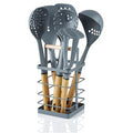 Ustensílios de Cozinha de Nylon Nordic 6 Peças + Cesto, Cabos com Efeito de Madeira SWAN Nordic Cinzento