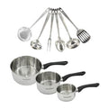 Conjunto de 3 tachos de 12, 16 e 20 cm em inox e 6 utensílios de inox Fackelmann Geneva